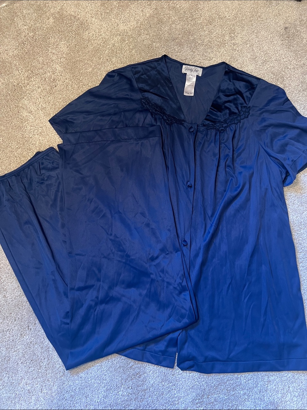 Vanity Fair Navy Blue Satin Pajama Set
